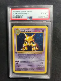 1999 Pokemon Base Set 1st Edition Holo Alakazam 1/102 PSA 6 - Image 1