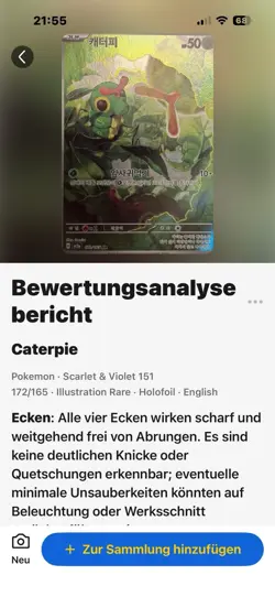 Pokemon Karte Caterpie AR 172/165 Full Art 151 , GEM MINT - Image 4