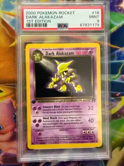 POKEMON 2000 1ST EDITION TEAM ROCKET DARK ALAKAZAM #18 NON HOLO PSA MINT 9 - Image 1