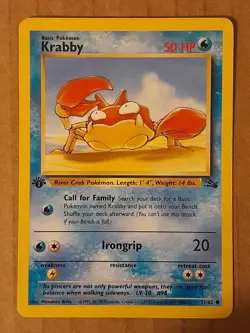 Pokemon Krabby 51/62 Fossil 1st Edition LP-NM See Pictures - Image 1