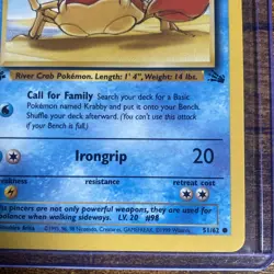 Pokemon TCG: Krabby - 51/62 - Fossil - 1st Edition - Regular Common 50HP Basic - Image 4