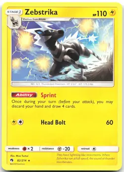 Zebstrika 82/214 Rare Lost Thunder Pokemon Reverse Holo Near Mint - Image 1