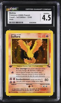CGC 4.5 Moltres 12/62 Holo Fossil - 1st Edition French Pokemon Card - Image 1