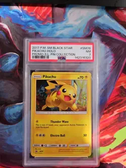 2017 POKEMON SM BLACK STAR PROMO SHINING LEGENDS PIN COLL PIKACHU-HOLO PSA 7 - Image 1