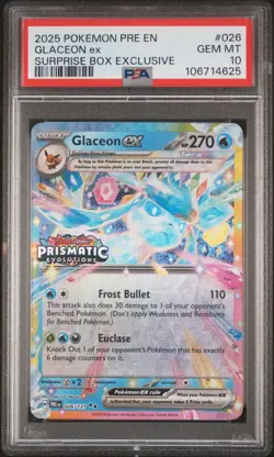 2025 POKEMON PRE EN-PRISMATIC EVOLUTIONS SURPRISE BOX #026 GLACEON EX PSA 10 #25 - Image 1
