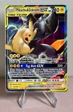 Pokemon Pikachu & Zekrom GX Ultra Rare Holo Full Art SM Team Up 33/181 NM - Image 1