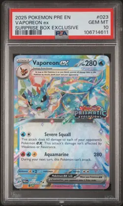 2025 POKEMON PRE EN-PRISMATIC EVOLUTIONS #023 VAPOREON EX PSA 10 #611 - Image 1
