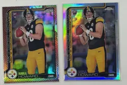 2025 Topps Chrome Will Howard 2 Card Rookie Lot Refractor + Football Leather - Image 1