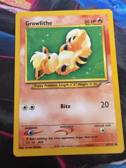 Pokemon Neo Destiny TCG Growlithe Card 68/105 Unlimited Common - Image 1