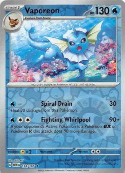 Vaporeon 134/165 Rare 151 Pokemon Reverse Holo Near Mint - Image 1