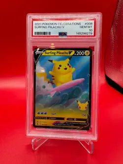 2021 POKEMON CELEBRATIONS #008 SURFING PIKACHU V PSA 10 - Image 1