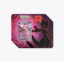 NEW SEALED POKEMON TCG SCARLET & VIOLET MEWTWO DESTINED RIVALS TEAM ROCKET TIN - Image 1