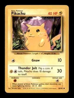 PIKACHU 58/102 C BASE SET UNLIMITED POKEMON HP - Image 1