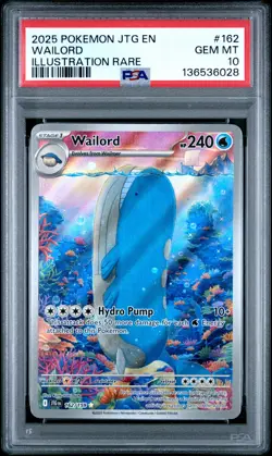 2025 POKEMON JTG EN-JOURNEY TOGETHER ILLUSTRATION RARE #162 WAILORD PSA 10 - Image 1