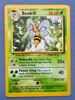 Beedrill 17/102 - Rare Non-Holo English Base Set Unlimited Pokemon Card - LP - Image 1