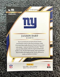2025 Panini Select - Club Level Jaxson Dart #293 Black & Green Shock Prizm (RC) - Image 2