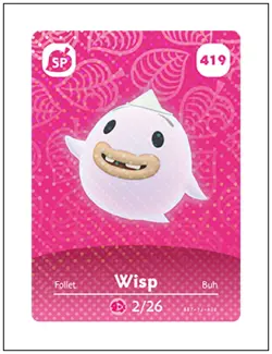 419 Wisp, Animal Crossing Amiibo Card - Series 5, Authentic, NM - Image 1