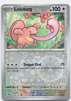 Lickitung 108/165 Common 151 Pokemon Reverse Holo Near Mint - Image 1