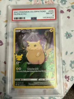 2021 POKEMON CELEBRATIONS #005 FULL ART/PIKACHU PSA 8 - Image 1