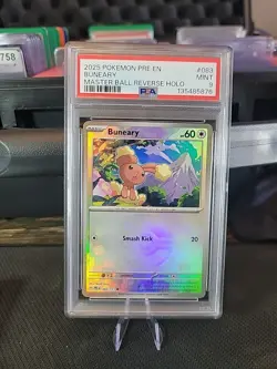 2025 POKEMON PRE EN-PRISMATIC EVOLUTIONS MASTER BALL REVERSE HOLO BUNEARY PSA 9 - Image 1