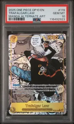 2025 ONE PIECE OP10-ROYAL BLOOD MANGA ALTERNATE ART #119 TRAFALGAR LAW PSA 10 - Image 1