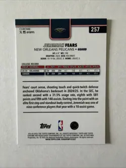 2025-26 Topps Chrome - Jeremiah Fears #257 Blue Refractor /150 (RC) - Image 2