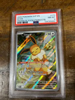 POKEMON 2025 Prismatic Evolutions ETB EEVEE Full Art SVP En #173 PSA 8 RARE 3 - Image 1
