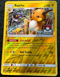 Raichu 41/147 NM Reverse Holo Rare 4th Place Sun & Moon Pokemon League Promo! - Image 1
