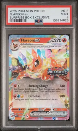 2025 POKEMON EN-PRISMATIC EVOLUTIONS SURPRISE BOX EXCLUSIVE FLAREON EX PSA 9 #26 - Image 1