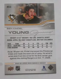 2025-26 Upper Deck Series 2 - Young Guns Ben Kindel RC #453 Pittsburgh Penguins - Image 2
