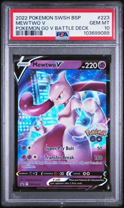 2022 POKEMON SWSH BLACK STAR PROMO POKEMON GO V BATTLE DECK #223 MEWTWO V PSA 10 - Image 1