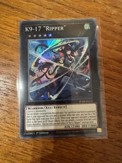 Yugioh - K9-17 "Ripper" Super Rare JUSH-EN035, Near Mint, 1st Edition - Image 1