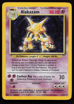 Alakazam 1/102 Holo Rare Unlimited Edition Base Set Pokemon Card 1999 WOTC MP - Image 1