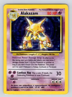 Alakazam 1/102 Holo Rare Unlimited Edition Base Set Pokemon Card 1999 WOTC PL* - Image 1