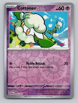 Reverse Holo Cottonee 034/091 Common Paldean Fates Pokemon - Image 1