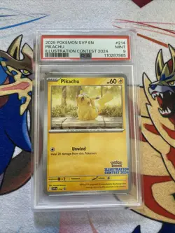 PSA 9 Mint Pikachu Illustration Contest 2024 SVP214 Pokemon Black Star Promo - Image 1
