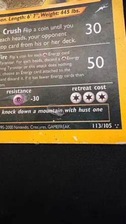 Pokemon Shining Tyranitar Holo, 113/105 - Neo Destiny Secret Rare Unlimited TCG - Image 3