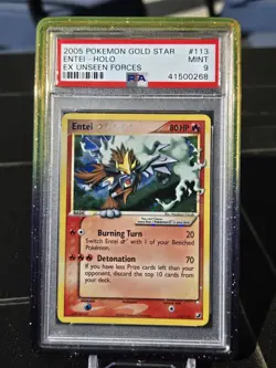Pokemon Entei Gold Star * EX Holo Ultra Rare #113 * PSA 9 MINT - Guard Included - Image 1