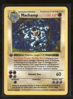 Pokemon 1999 Base Set Machamp 1st Edition Shadowless #8/102 Holo - Image 1