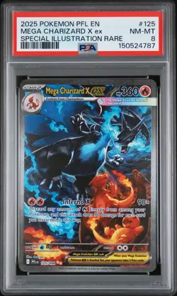 2025 POKEMON PFL EN-PHANTASMAL FLAMES #125 MEGA CHARIZARD X EX PSA 8 - Image 1
