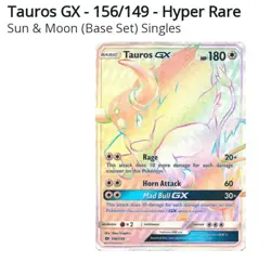 Pokemon 2017 Tauros GX 156/149 Sun & Moon HYPER Secret Rare GMA 10 GEM MINT - Image 3