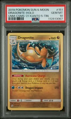 Pokemon Dragonite Unified Minds Cosmos Holo Kanto Tins #151 PSA 10 Gem Mint - Image 1