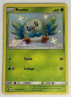 Pokemon Sun & Moon HIdden Fates Shiny Rowlet Holo SV2/SV94 - Image 1