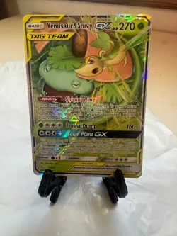 Pokemon Venusaur & Snivy GX TAG TEAM Ultra Rare Holo SM-Cosmic Eclipse 1/236 - Image 1