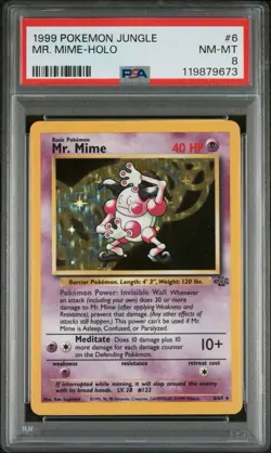 1999 Pokemon Jungle Mr. Mime Holo Card 6/64 NM-Mint PSA 8 - Image 1