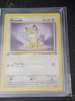 Meowth Jungle 1st Edition 56/64 NM Good Center And Edges Pokemon Card PSA Ready - Image 1