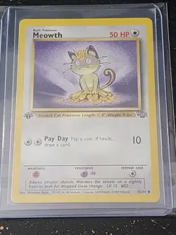 Meowth Jungle 1st Edition 56/64 NM Good Center And Edges Pokemon Card PSA Ready - Image 3