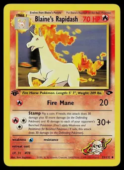 Pokemon Card - Blaine's Rapidash Gym Challenge 33/132 1st Edition Uncommon - Image 1