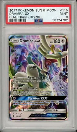 2017 Pokemon Sun & Moon Guardians Rising Drampa GX #115 PSA 9 - Image 1