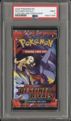 2025 Pokemon Destined Rivals Booster Pack Cynthia and Garchomp Art PSA 9 Mint - Image 1
